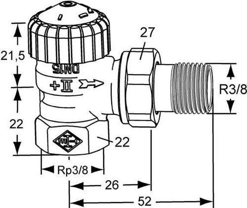 Produktbild Heimeier Thermostat-Unterteil V-exact II Eck 3/8" 3711-01.000 voreinstellbar