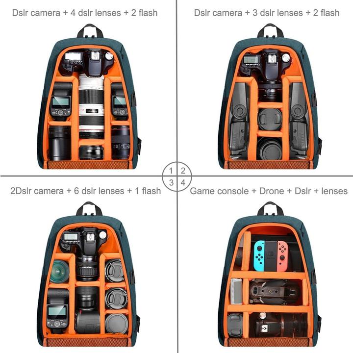 Produktbild König Design Kamera Foto Rucksack Tasche viel Platz für Kamera + Zubehör Drohne Regenschutz (Kamera Schultertasche)