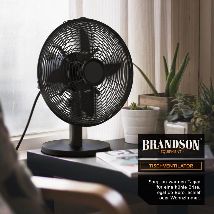 Produktbild Brandson Tischventilator, Retro Design, Oszillation, Neigungswinkel ca. 40°, Metallgehäuse, 30W, schwarz (50 dB)
