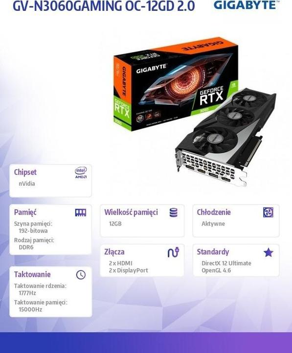 Immagine prodotto Gigabyte GeForce RTX 3060 Gaming OC LHR (12 GB)