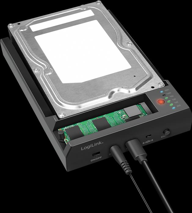 Actual product image LogiLink USB 3.2 Gen 2 Quickport, 2-port, for SATA HDD/SSD and M.2 NVMe SSD (2 Ports)