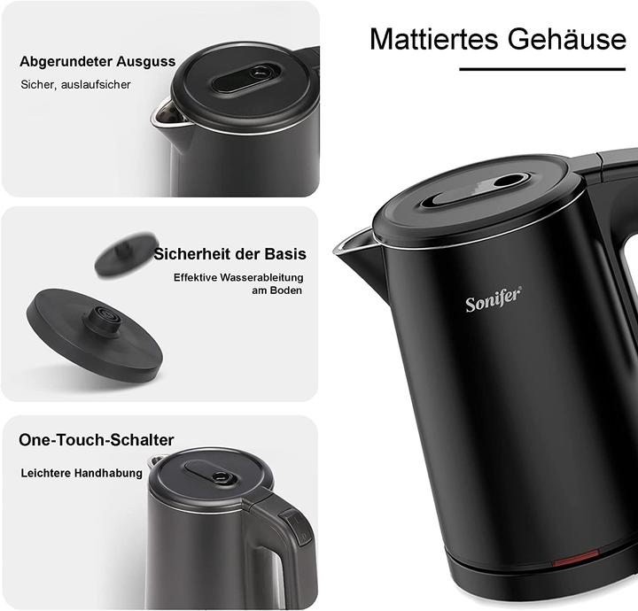 Produktbild Sonifer 0,8l Edelstahl Wasserkocher Glaenzend Schwarz