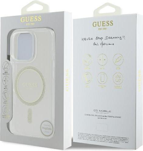 Actual product image Guess GUHMP16LHFGERET iPhone 16 Pro 6.3" przeźroczysty/transparent hardcase IML Glitter Circle MagSa (Apple iPhone 16 Pro)