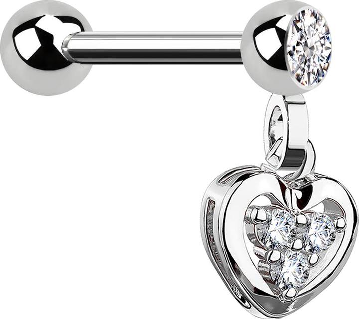 Star Piercing Micro Barbell silber mit Anhänger Herz und Kristall (Chirurgenstahl 316L, Messing)