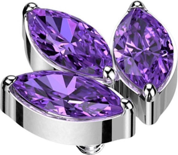 Star Piercing Dermal Anchor silber drei Ovalen Kristalle violett (ohne Messing, Titan G23)