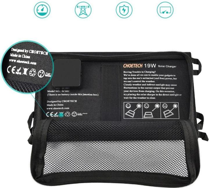 Produktbild Choetech USB-Solarladegerät (19 W, 0.48 kg)