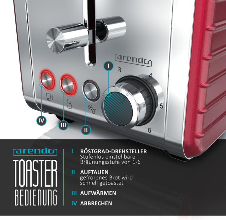 Image du produit Arendo Grille-pain à fente longue pour 4 tranches, 1500 W, acier inoxydable, chauffe brioche, DESAYUNO (Prise UE)