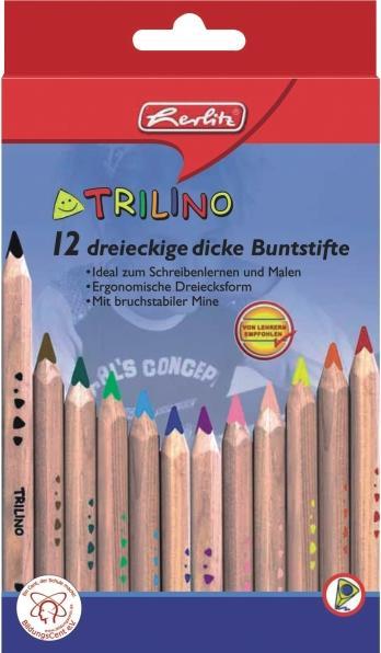 Actual product image Herlitz Trilino triangular crayons, 12-count cardboard box made of cedar wood, natural, jumbo triangular (Wood, 12 x)