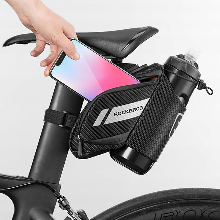 Actual product image Rockbros C32BK saddle bag 1.5 l with water bottle pocket - black (1.50 l, Frame bag)