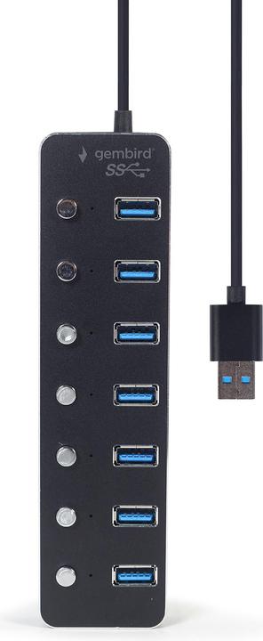 Actual product image Gembird 7-port USB 3.1 Gen 1 HUB with switches black (USB-C, 7 Ports)