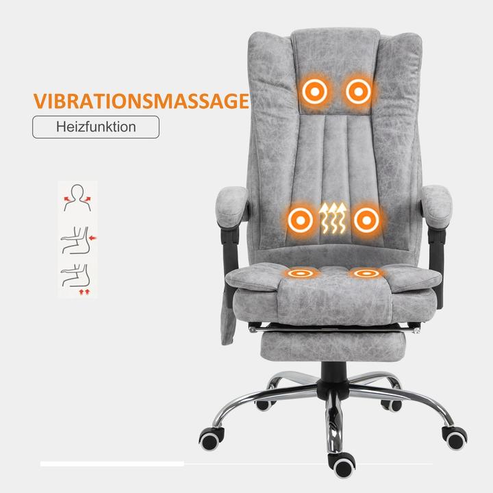 Produktbild Swisshandel24 Bürostuhl Massagesessel Heizfunktion Liegefunktion Massagefunktion Fussstütze Dicke Polsterung Grau