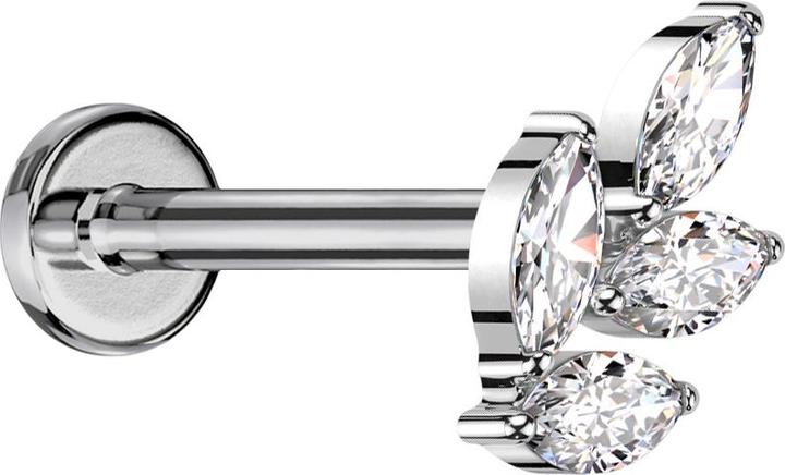 Star Piercing Micro Labret Innengewinde silber Blatt silber vier Kristalle silber (ohne Messing, Titan G23)