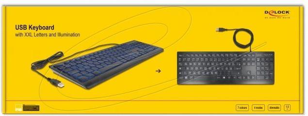 Produktbild Delock USB Tastatur kabelgebunden 1,5 m schwarz mit XXL Buch (DE, Kabelgebunden)