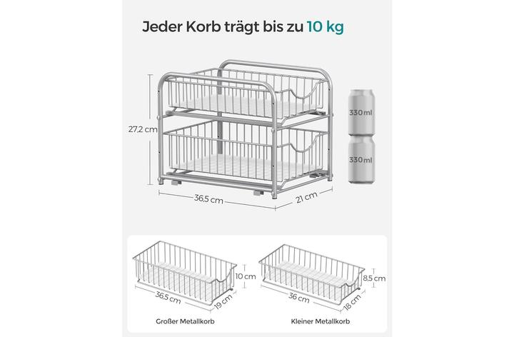Actual product image Songmics Kitchen shelf 2 drawers silver