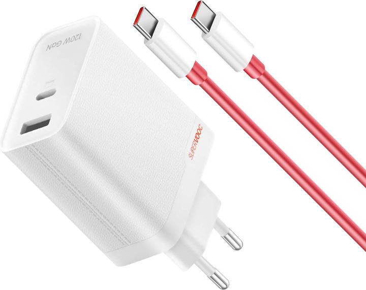 Immagine prodotto OnePlus Adattatore SuperVooc a due porte da 120W + cavo (Tipo-C + Tipo-A) - Bianco (120 W)