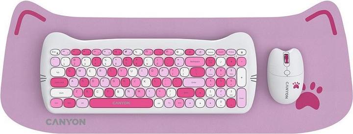 Image du produit Canyon Clavier d'ordinateur HSET-W6 FR Keyboard+Mouse Kitty Edition AAA+ Wireless Pink (104 Boutons)