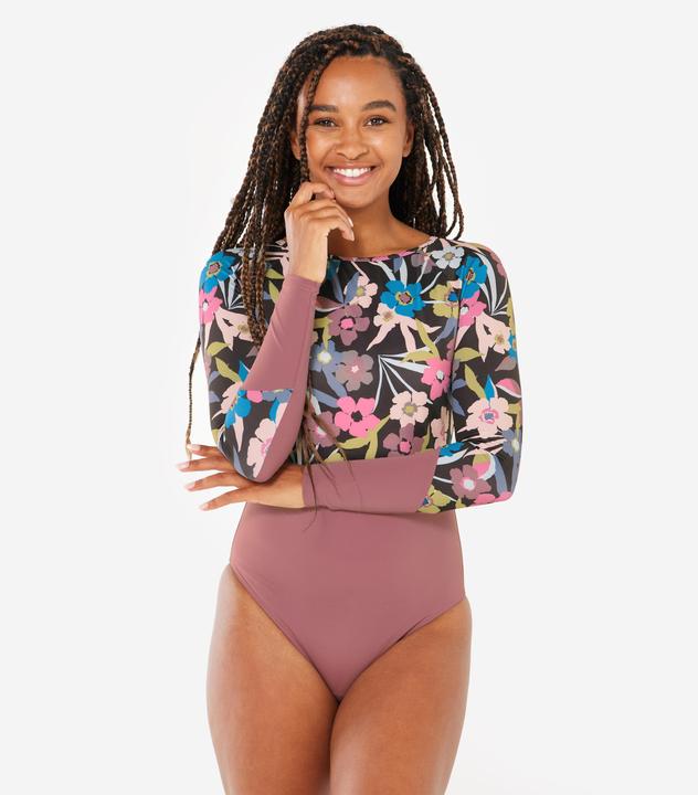 Image du produit Olaian Maillot de bain surf 1 pièce manches longues fleuri Femme - Mary azalea violet (XL)