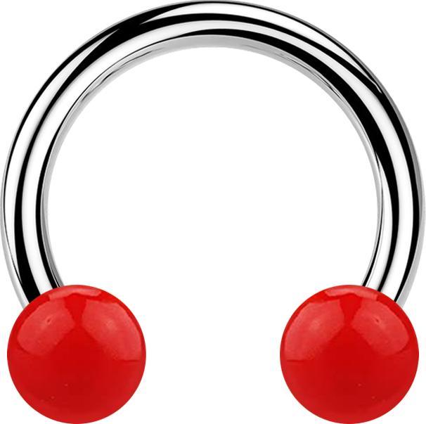 Star Piercing Micro Circular Barbell silber mit zwei Kugeln rot (Chirurgenstahl 316L, Acryl, ohne Messing)