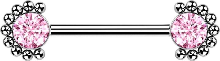Star Piercing Barbell Innengewinde silber front Kugelhalbblume Kristall pink (ohne Messing, Titan G23)