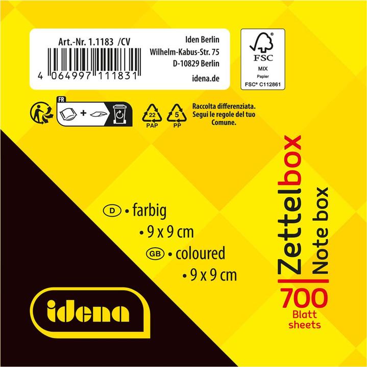 Produktbild Idena Zettelbox 9x9x8cm 700 Blatt (9 x 9 x 8 cm)