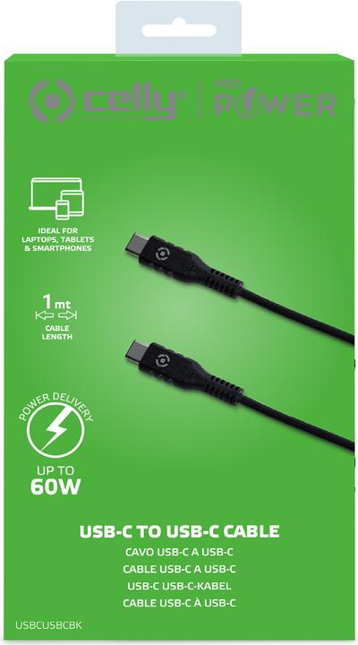 Produktbild Celly USB-C to USB-C Datakabel (1 m, USB 2.0, 60 W)
