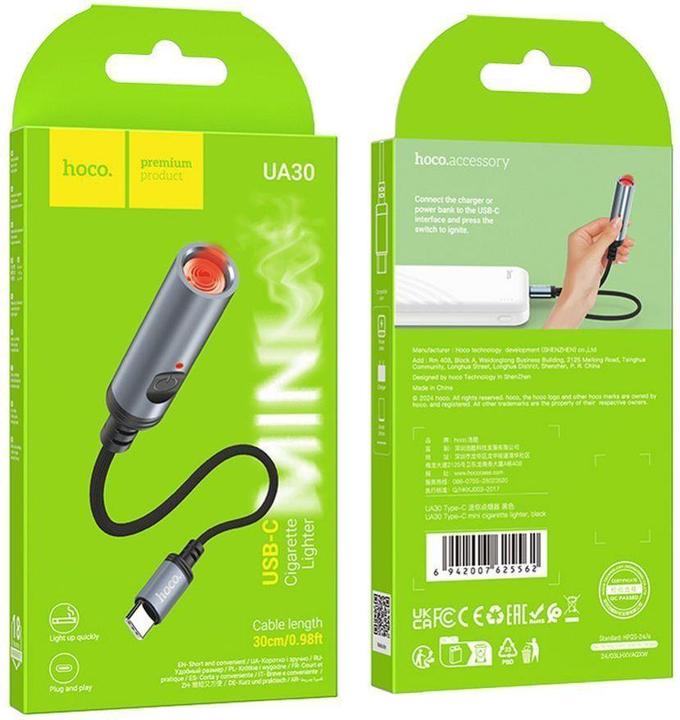 Produktbild Hoco Cable cigarette lighter for Type C UA30 0,3 m black (0.30 m)