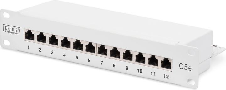 Produktbild Digitus CAT 5e Klasse D Patch Panel geschirmt 12-Port RJ45 8P8C LSA 1HE 25,4cm 10Zoll Rack Mount Farbe Gr...