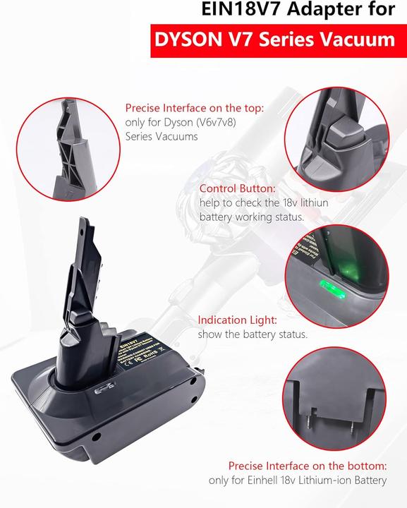 Produktbild Btrui Adapter EIN18V7 für Einhell 18V Akku auf Dyson V7 Staubsauger