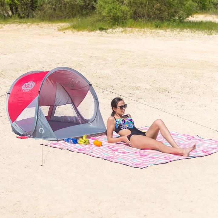 Produktbild Nils Zusammenklappbares Strandzelt NC3142 rot-grau (Strandzelt + Strandmuschel, 1 kg)