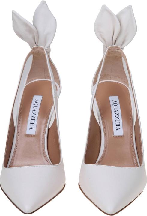 Actual product image Aquazzura bow tie pump 85 in white leather (37)