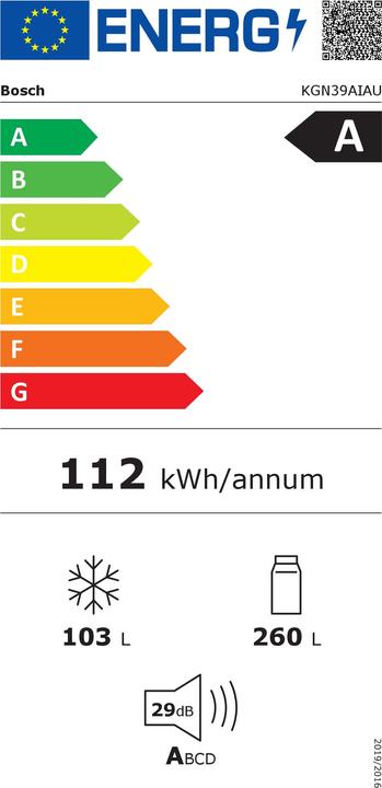 Label énergétique Bosch Hausgeräte KGN39AIAU (363 l)