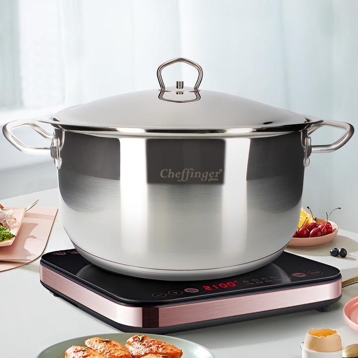 Produktbild Cheffinger Kochtopf 34 cm mit Deckel aus Edelstahl (34 cm, Kochtopf, Edelstahl)