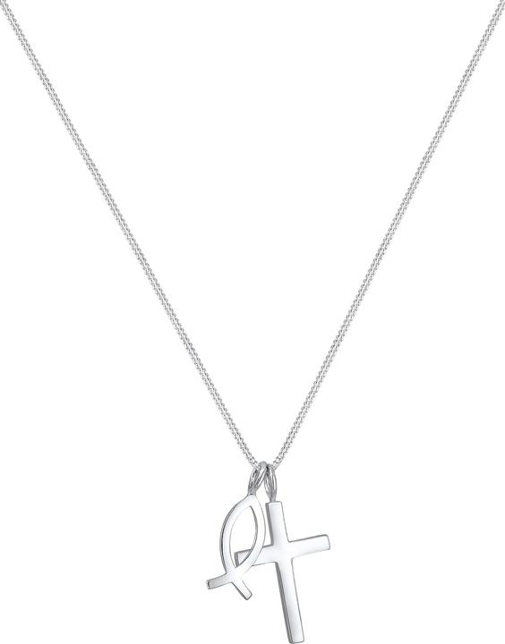 Immagine prodotto Elli Collana con catena a cordoncino, croce, simbolo del pesce, religione, argento 925 (Argento 925, 45 cm)