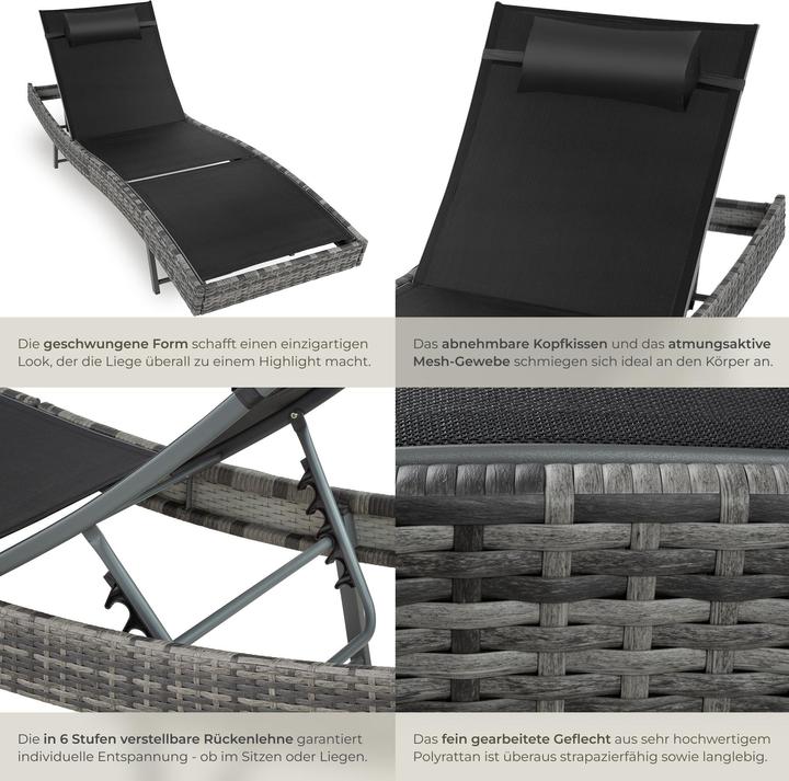 Produktbild tectake Rattan Sonnenliege Moana (211 cm)