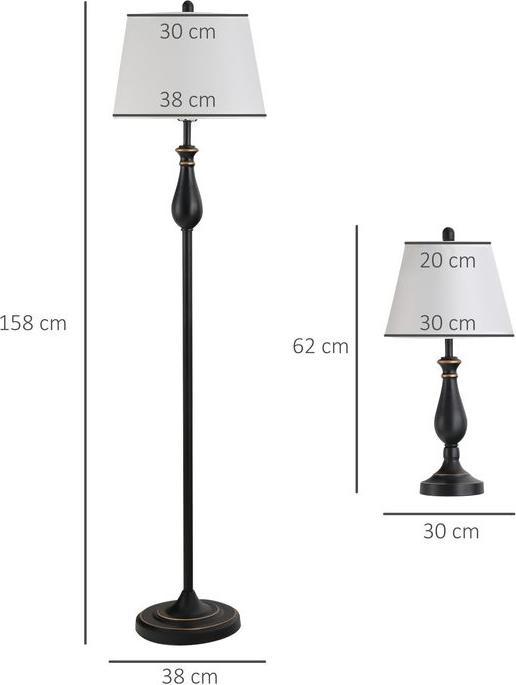 Produktbild Swisshandel24 3er-Lampenset 2 Tischlampe(ø38 x 158H cm) + 1 Stehlampe(ø30 x 62H cm) Vintage, Schwarz+Weiss, Metal (E27)