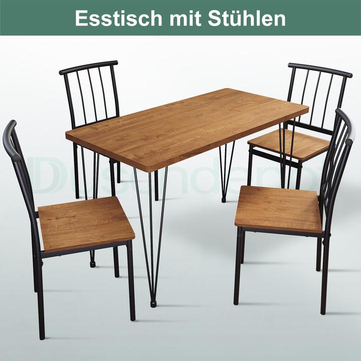 Actual product image SONNI Esstisch und Stühle, der Tisch besteht aus massiven Stahlbeinen + Schwarzpulverspritzverfahren