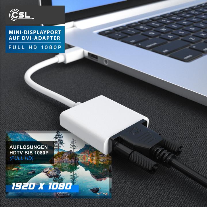 Produktbild CSL Full HD MiniDP zu DVI Adapter Kabel - Mini DisplayPort zu DVI Buchse (DVI, 11 cm)