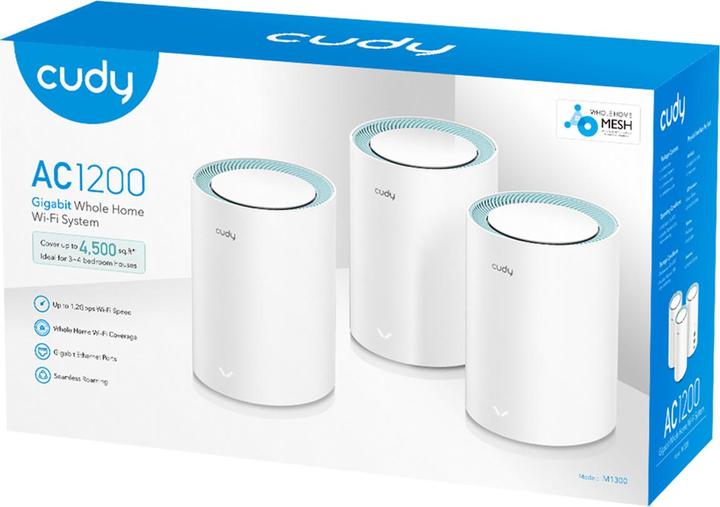 Actual product image Cudy M1300 3-PACK mesh wi-fi system Dual-band ( / ) Wi-Fi 5 (802.11ac) White 1 Internal