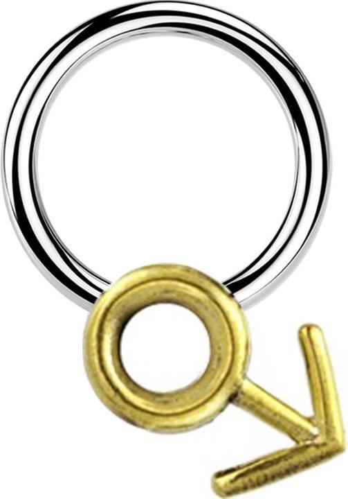 Star Piercing Micro Closure Ring silber Gendersymbol Mann vergoldet (Messing, Chirurgenstahl 316L)