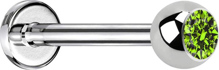 Star Piercing Micro Labret silber mit Kugel Kristall hellgrün (ohne Messing, Chirurgenstahl 316L)
