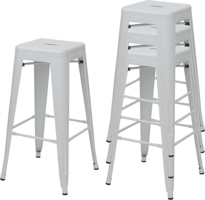 Image du produit Swisshandel24 4x tabouret de bar HWC-A73, chaise de bar, métal design industriel empilable blanc