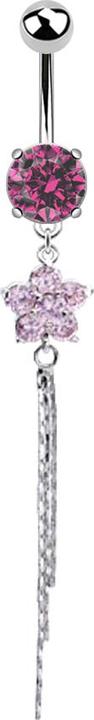 Star Piercing Banane silber mit Kugel und Kugel Kristall pink Anhänger Kristallblume glitzerfaden (Chirurgenstahl 316L, Messing)