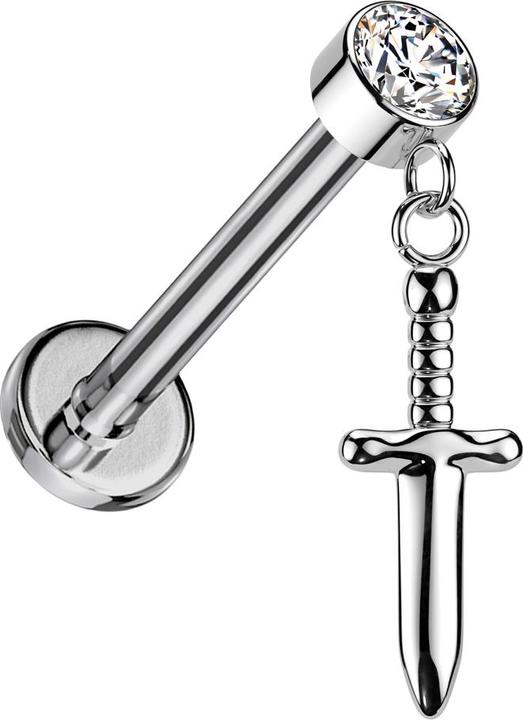 Star Piercing Micro Labret Innengewinde silber Zylinder silber Kristall silber Anhänger Dolch silber (ohne Messing, Titan G23)