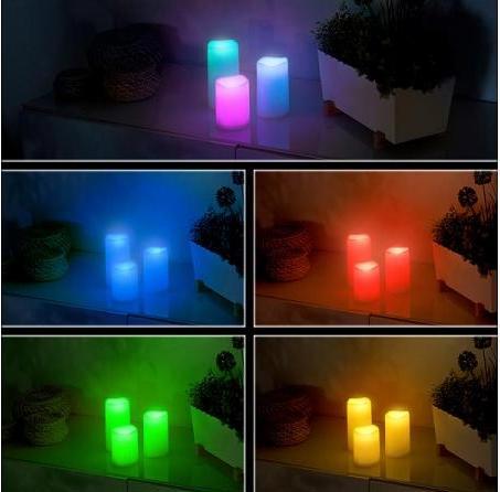 Produktbild Lunartec 3er-Set dimmbare RGB-LED-Kerzen mit Timer & Fernbedienung, bunt, IP44 (3 x)