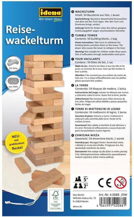 Produktbild Idena Reise-Wackelturm Geschicklichkeitsspiel (Deutsch)