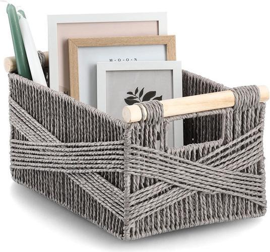Productafbeelding Zeller Present Opbergmand, geweven papier/hout, grijs (1 x)