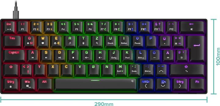 Actual product image Speedlink ATMOS RGB Rainbow Mechanical 60% Gaming Keyboard with brown switches, black - DE layout (DE, Wireless, Cable)