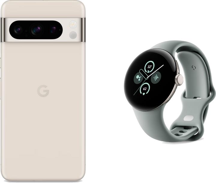Produktbild Google Pixel 8 Pro mit Pixel Watch 2 (256 GB, Porcelain, 6.70", SIM + eSIM, 50 Mpx, 5G)