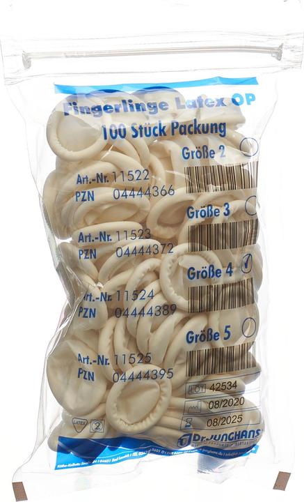 Produktbild Dr. Junghans Fingerlinge Latex Grösse 4 puderfrei 100 Stück (4)