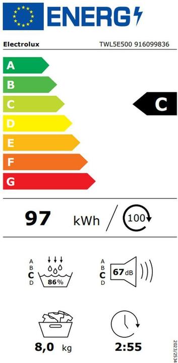 Energie-Label Electrolux TWL5E500 (8 kg, Links)